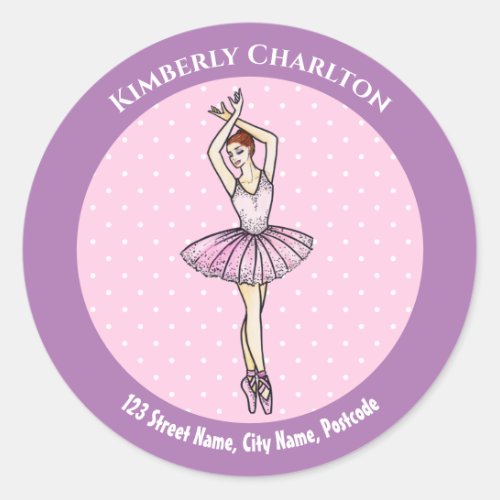 Ballerina Pink Dress White Polka Dots Circle Classic Round Sticker