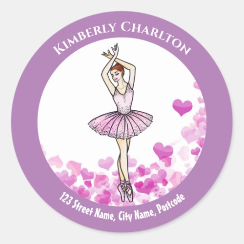 Ballerina Pink Dress with Heart Pattern Background Classic Round Sticker