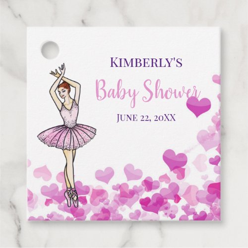 Ballerina Pink Dress with Hearts Baby Shower Favor Tags
