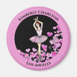 Ballerina Pink Dress with Hearts Black Background Magnet