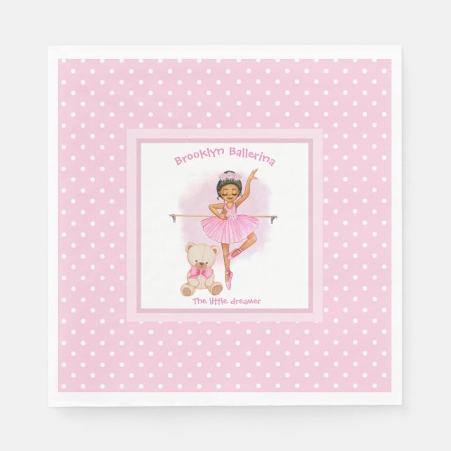 Ballerina pink floral white polka dots napkins (Front)
