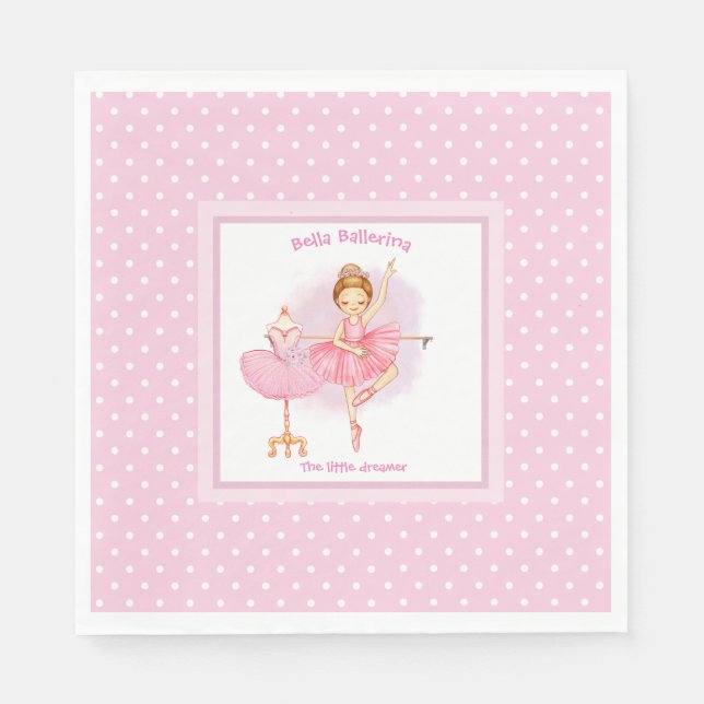 Ballerina pink floral white polka dots napkins (Front)