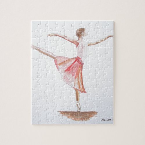 Ballerina pink Girly watercolor dancer girl ballet Jigsaw Puzzle