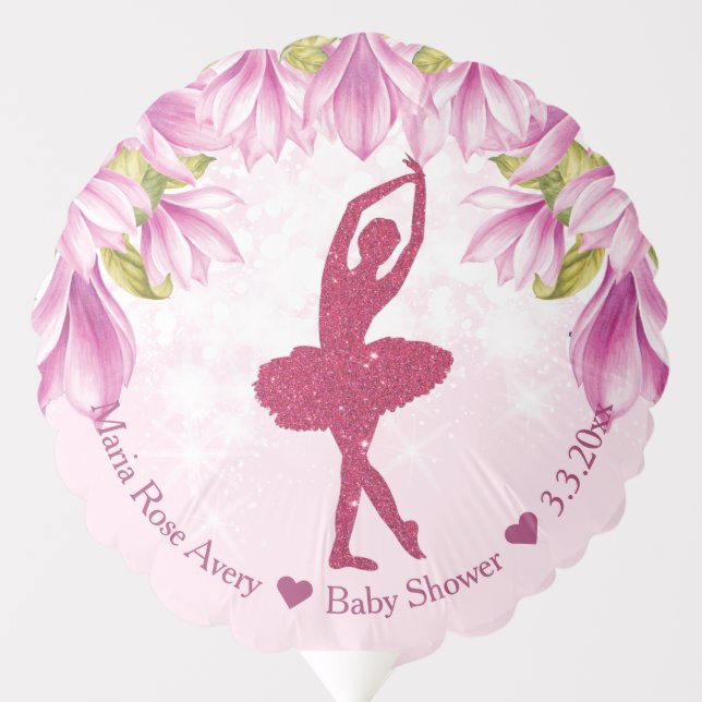 Ballerina Pink Glitter Birthday Personalized Balloon (Front)