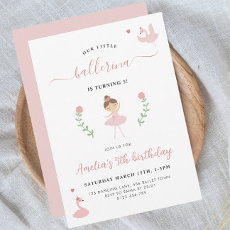 Ballerina Pink Pastel Girlie Birthday Invitation