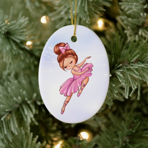 Ballerina Pink Purple Pretty Ballet Christmas Ceramic Ornament