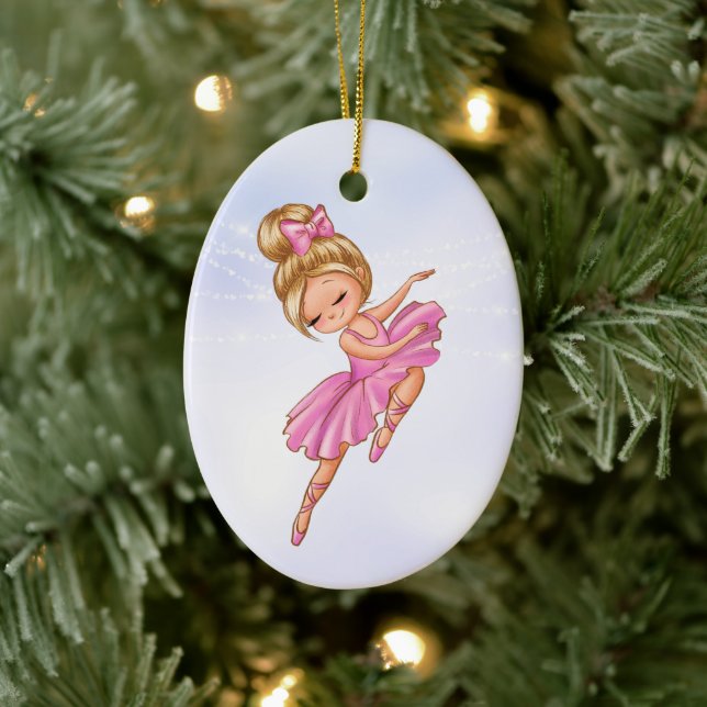 Ballerina Pink, Purple Pretty Ballet Christmas Ceramic Ornament (Tree)