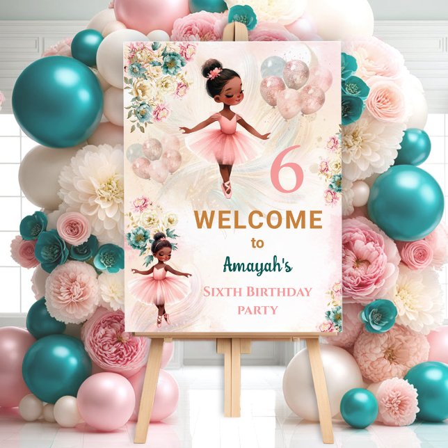 Ballerina Pink Teal Floral Girl Birthday Welcome  Foam Board (Ballerina Pink Teal Floral Girl Birthday Welcome Foam Board)
