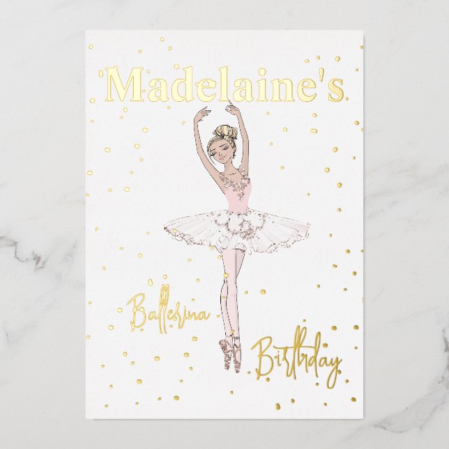 Ballerina Pink TuTu Girls Birthday Party  Foil Invitation (Front)
