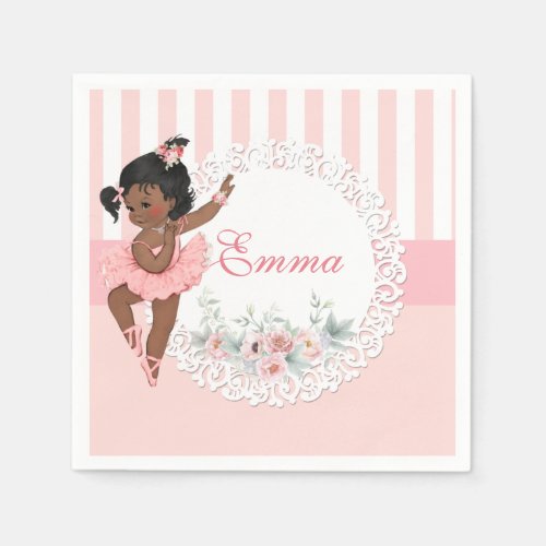 Ballerina Pink Tutu Stripes Flowers Lace Napkins