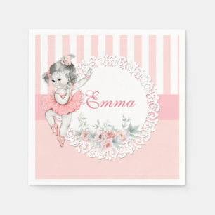 Ballerina Pink Tutu Stripes Flowers Lace Napkins
