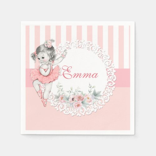 Ballerina Pink Tutu Stripes Flowers Lace Napkins