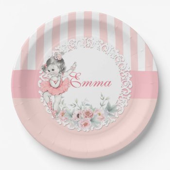Ballerina Pink Tutu Stripes Flowers Lace Paper Plates by HydrangeaBlue at Zazzle