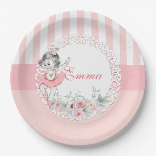 Ballerina Pink Tutu Stripes Flowers Lace Paper Plates