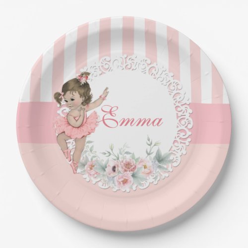 Ballerina Pink Tutu Stripes Flowers Lace Paper Plates