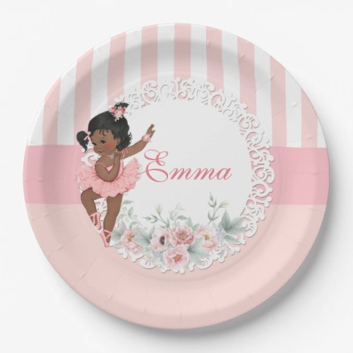 Ballerina Pink Tutu Stripes Flowers Lace Paper Plates