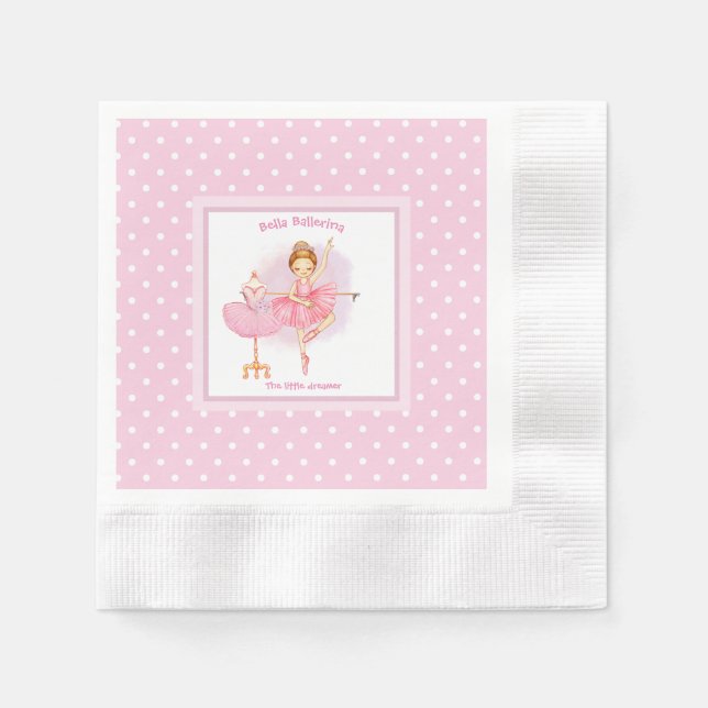 Ballerina pink white polka dots napkins (Front)