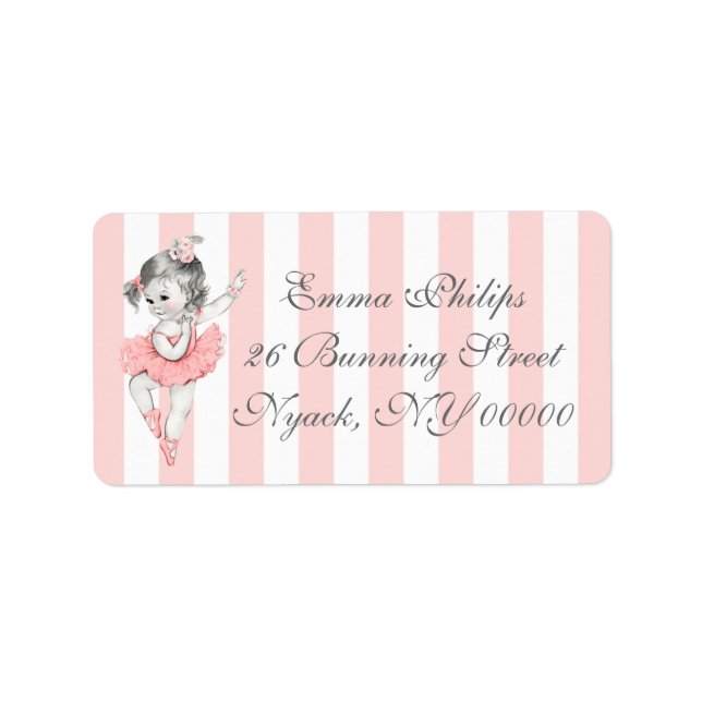 Ballerina Pink White Stripe Ballet Label (Front)