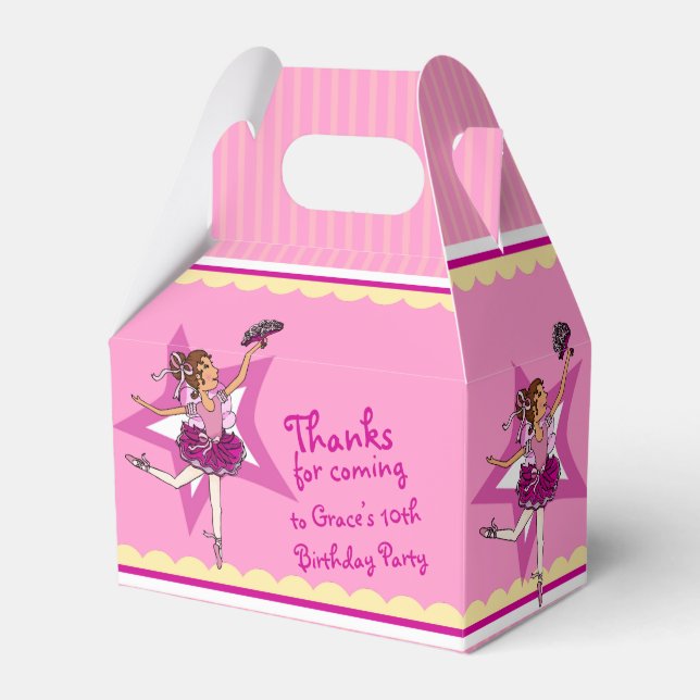 Ballerina pink yellow girls birthday favor box (Front Side)