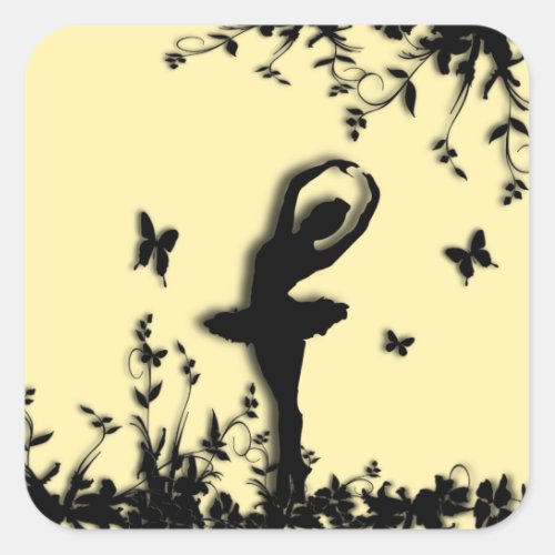 Ballerina Pirouette in Garden Yellow Square Sticker