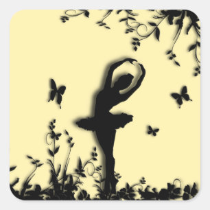 Ballerina Pirouette in Garden Yellow Square Sticker