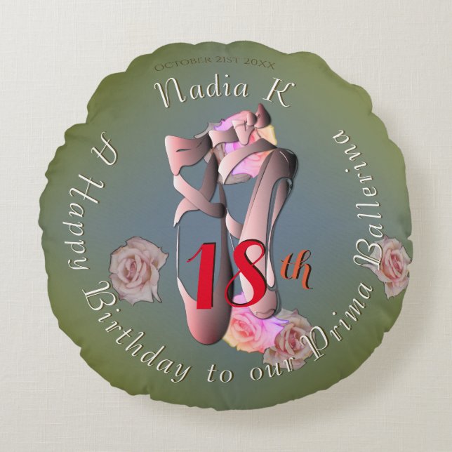 Ballerina Pointe Retro Round Pillow (Front)