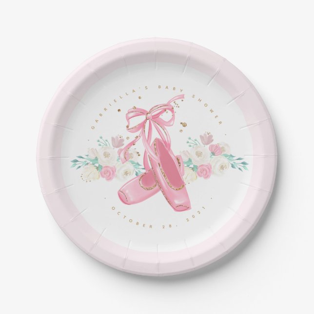 Ballerina Pointe Shoes Baby Shower Paper Plates (Front)
