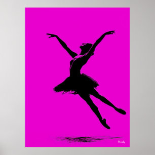 Ballerina Poster – Black Silhouette on Pink