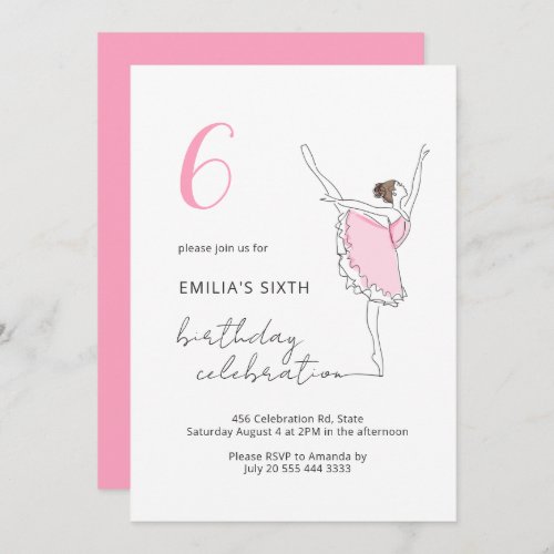 Ballerina Pretty Pink Any Age Kids Birthday Dancer Invitation