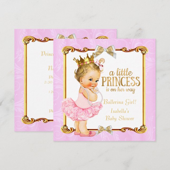 Ballerina Princess Baby Shower Pink Gold Blonde Invitation (Front/Back)