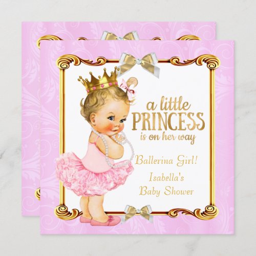 Ballerina Princess Baby Shower Pink Gold Blonde Invitation