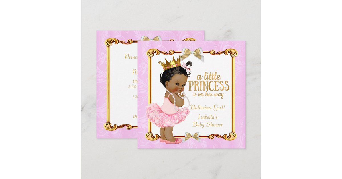 Ballerina Princess Baby Shower Pink Gold Ethnic Invitation | Zazzle