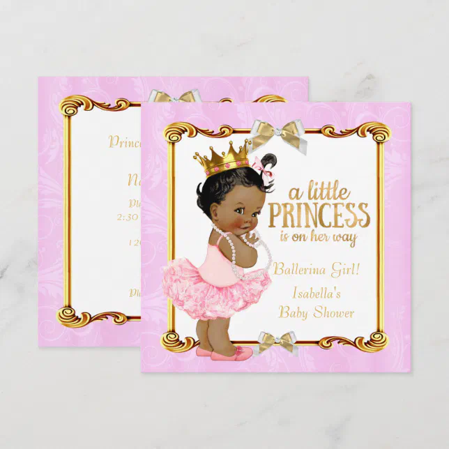 Ballerina Princess Baby Shower Pink Gold Ethnic Invitation | Zazzle