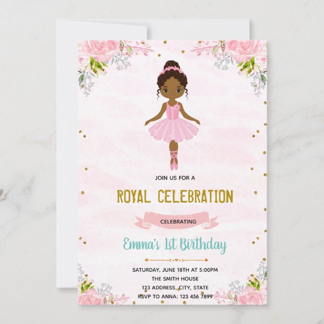 Ballerina princess birthday invitation (Front)