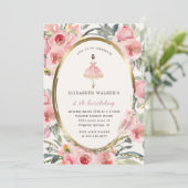 ballerina princess floral blush birthday party invitation (Standing Front)