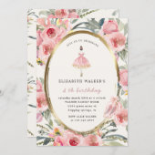 ballerina princess floral blush birthday party invitation (Front/Back)