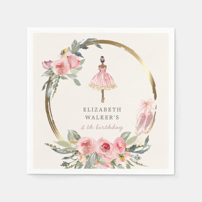 ballerina princess floral blush birthday party nap napkins (Front)