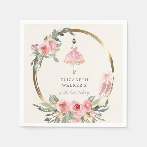 ballerina princess floral blush birthday party napkins