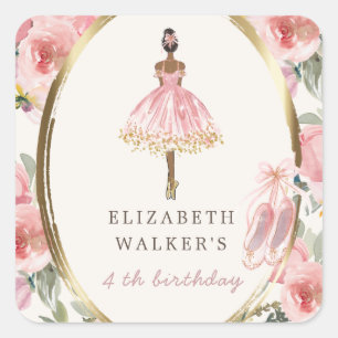 ballerina princess floral blush birthday party  sq square sticker