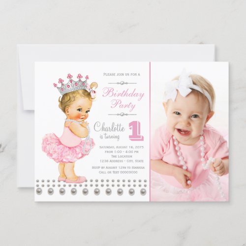 Ballerina Princess Pearl Girl Birthday Party Invitation