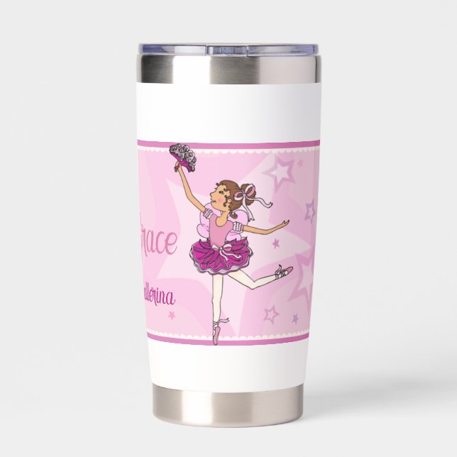 Ballerina princess pink auburn hair girl  insulated tumbler (Back)