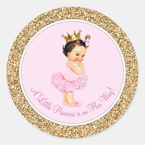 Ballerina Princess Pink Gold Baby Shower Classic Round Sticker