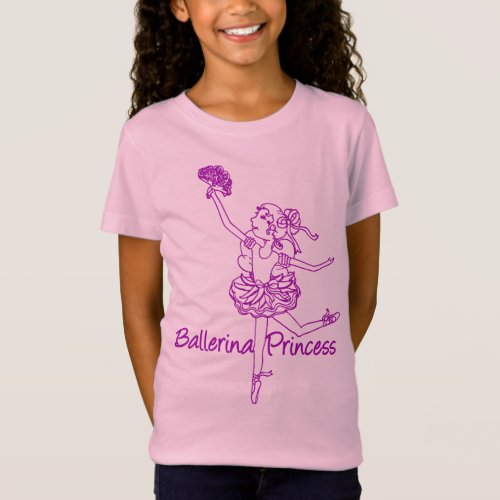 Ballerina Princess pink outline t_shirt