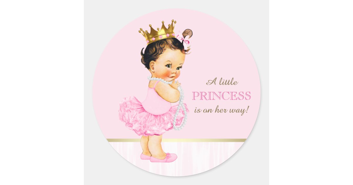 Ballerina Princess Tutu Baby Shower Classic Round Sticker ...