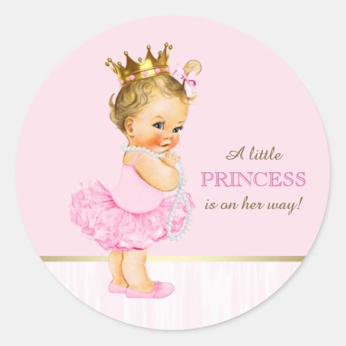 Ballerina Princess Tutu Pearls Baby Shower Classic Round Sticker