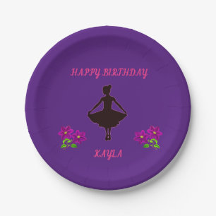 Ballerina purple birthday paper plate, custom name paper plates