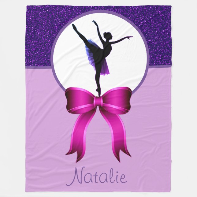 Ballerina Purple Glitter and Bow Fleece Blanket (Front)