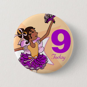 Ballerina purple & peach girl birthday button
