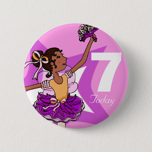 Ballerina purple pink blond girl birthday button (Front)