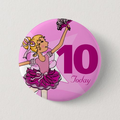 Ballerina purple pink blonde girl birthday button